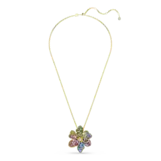 Pendentif et broche Idyllia, Tailles variées, Pavé, Fleur, Multicolores, Placage de ton or