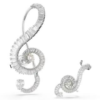 Boucles d'oreilles clip Ariana Grande x Swarovski, Design asymétrique, Crystal Pearl, Taille baguette, Blanches, Métal rhodié