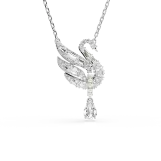 Pendentif Swan, Cygne, Blanc, Métal rhodié