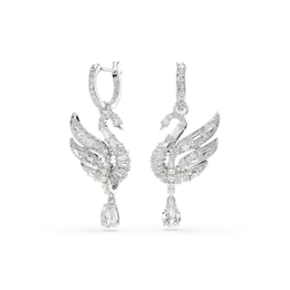 Boucles d'oreilles Swan, Cygne, Blanches, Métal rhodié