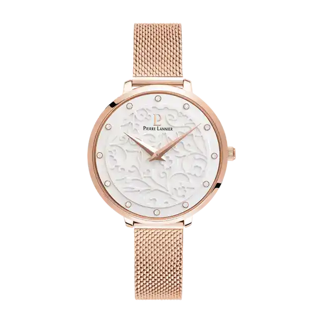 Montre Femme EOLIA Cadran Blanc Bracelet Acier milanais Doré rose