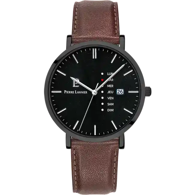 Montre Homme DATA Cadran Noir Bracelet Cuir Brun