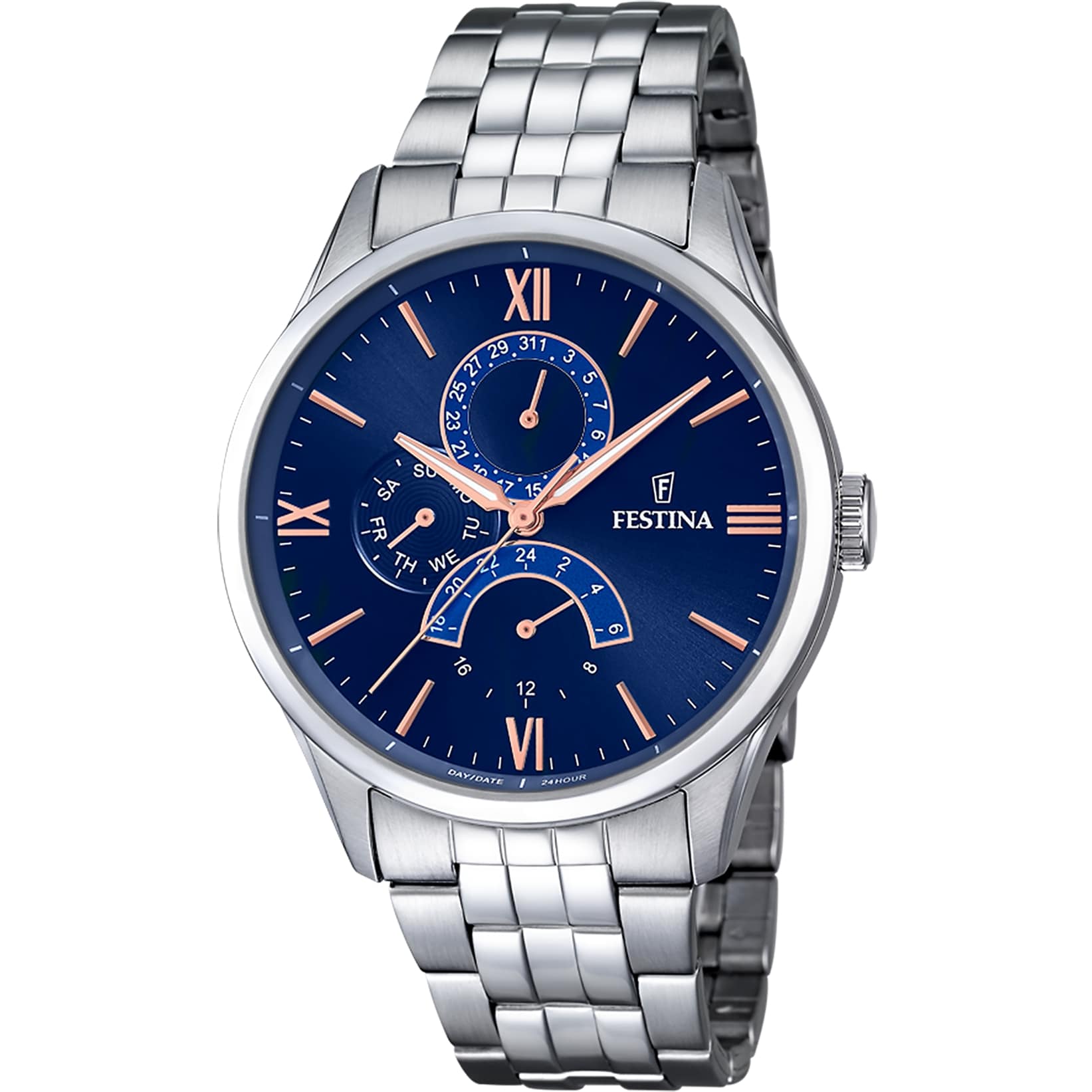 Montre Homme RETRO bracelet acier inoxidable argenté cadran bleu F16822/3