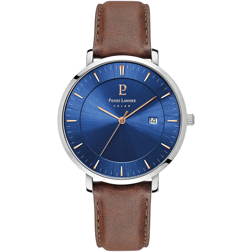 Montre Homme INTI Cadran Bleu Bracelet Cuir Brun